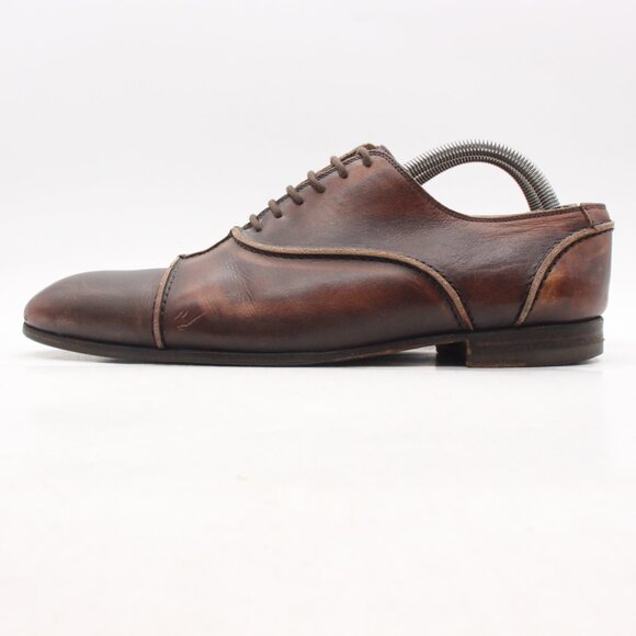 YSL Saint Laurent Rive Gauche Men's Size EU 42 Brown Leather Derby Cap Toe - Picture 4 of 11
